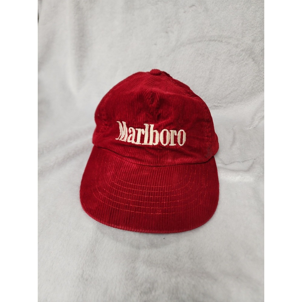 VTG Marlboro Corduroy Hat Mens Spell Out Red Excellent Cigarette Promo